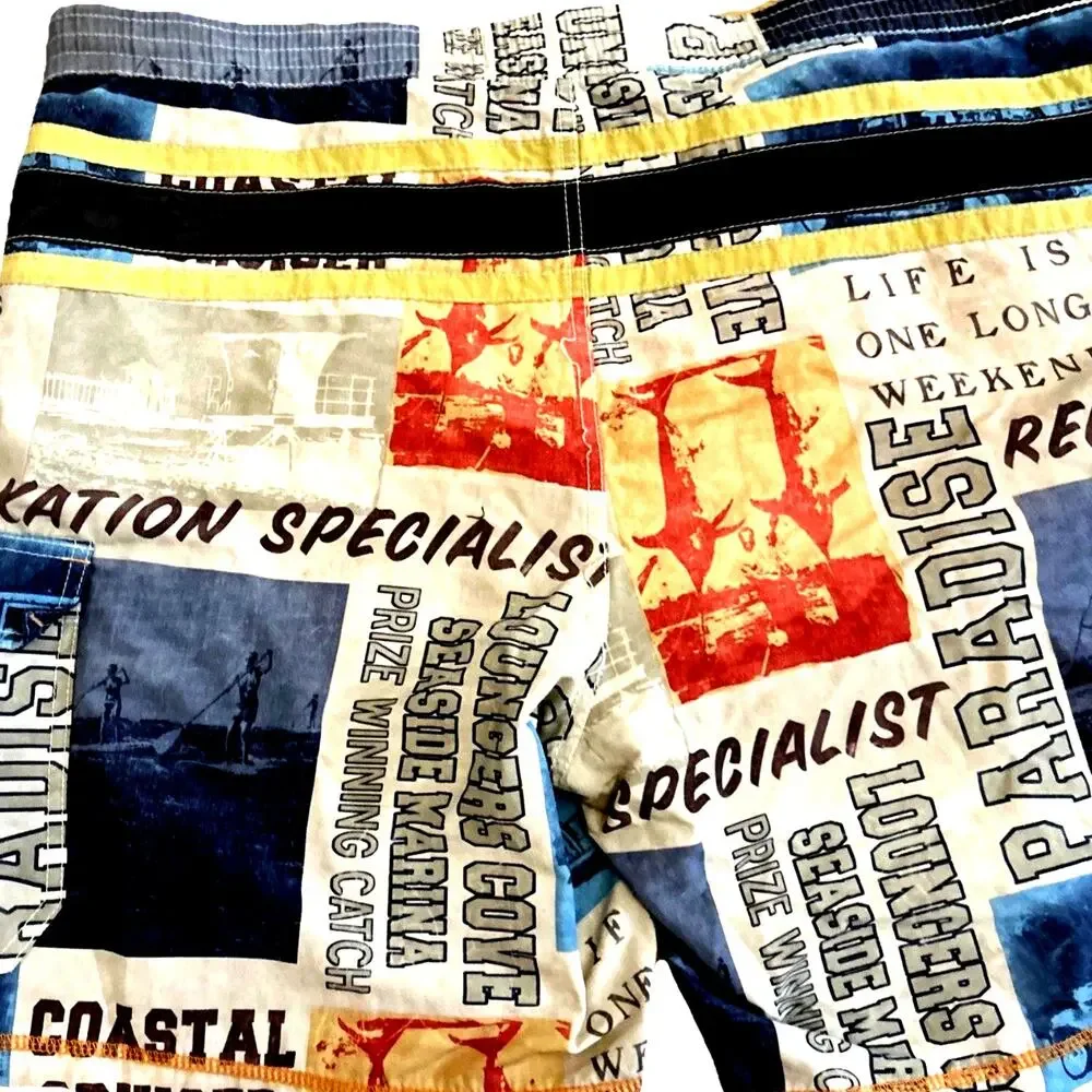 Tommy Bahama Mens Swim Trunks XL 90s graphic print Shark Fish surf beach resort